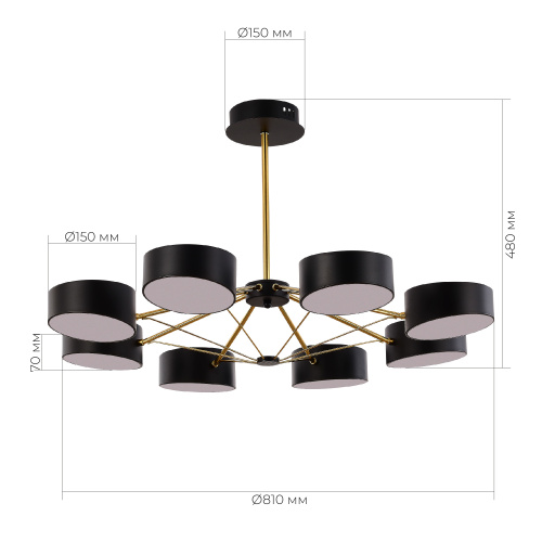 SLE6005-402-08 Светильник потолочный Черный, Золотистый/Черный LED 8*10W VALLE фото 2