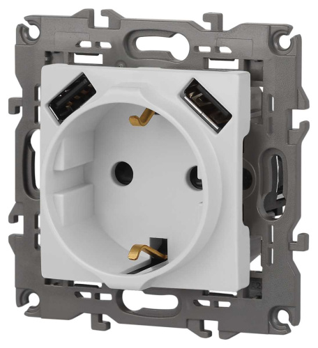 Розетка ЭРА Elegance 14-4109-01М 2P+E 16A-250В штор. с 2xUSB 5В-3А белый матовый Б0065773 фото 6 Розетка ЭРА Elegance 14-4109-01М 2P+E 16A-250В штор. с 2xUSB 5В-3А белый матовый Б0065773 фото 6