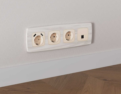 Комплект механизма компьютерной розетки RJ-45 экранированной с автоматической защитной шторкой OMEGA Бежевый матовый QUANT (OP3320, VM185) MO332005 фото 7
