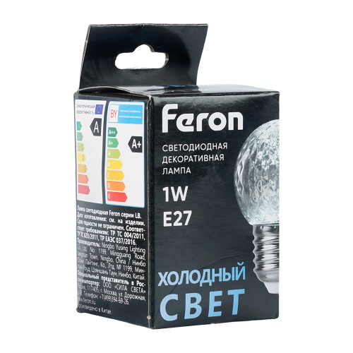 Лампа светодиодная Feron LB-385 Шарик 6400K прозрачный E27 1W 230V фото 4