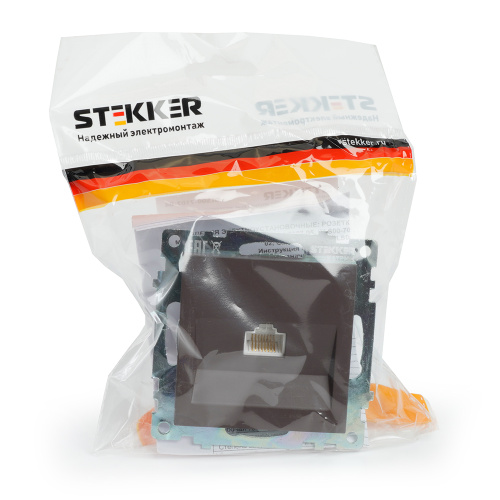 Розетка компьютерная 1-местная RJ-45 (механизм), STEKKER GLS00-7107-04, серия Катрин, шоколад фото 4