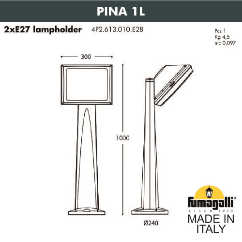 Fumagalli Садовый светильник-столбик FUMAGALLI PINA 1L 4P2.613.010.WYF1R фото 2 Fumagalli Садовый светильник-столбик FUMAGALLI PINA 1L 4P2.613.010.WYF1R фото 2