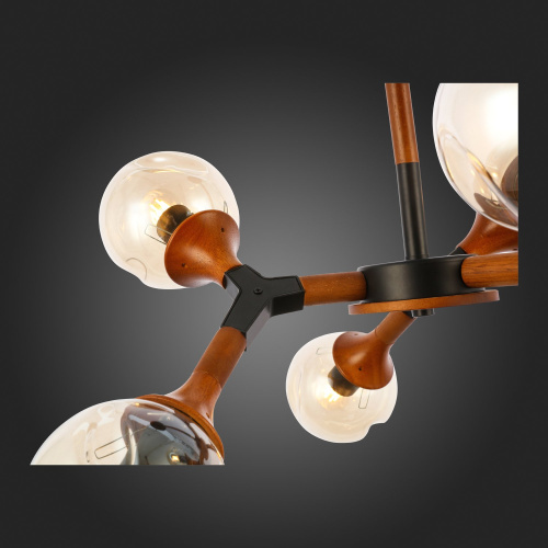 SLE109402-06 Светильник потолочный Черный, Темное дерево/Прозрачный, Янтарный E27 6*60W RAQUEL фото 3