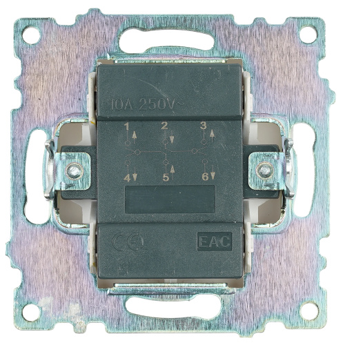 Переключатель 2-клавишный (механизм), STEKKER GLS10-7107-01 , 250V, 10А, серия Катрин, белый фото 3