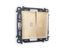 Комплект механизма 2-кл проходного выключателя AMBRELLA VOLT с подсветкой 3200K ALFA Шампань QUANT (AP6040, VM120, G22Y) MA604030