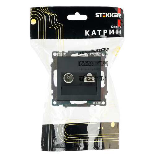 Розетка TV + компьютерная RJ-45 (механизм), STEKKER GLS00-7106-05, серия Катрин, черный фото 2