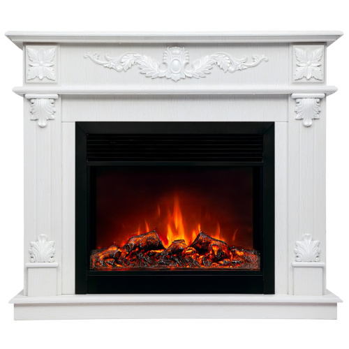 Каминокомплект PHILADELPHIA/ВЕРОНА Белый фактурный с золотой патиной с очагом Электроочаг MOONBLAZE LUX/МУНБЛЕЙЗ