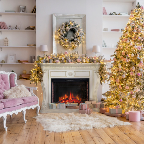 Каминокомплект BARCELONA/БАРСЕЛОНА Бежевый дуб с золотой патиной с очагом Электроочаг EPSILON/ЭПСИЛОН 33 фото 8