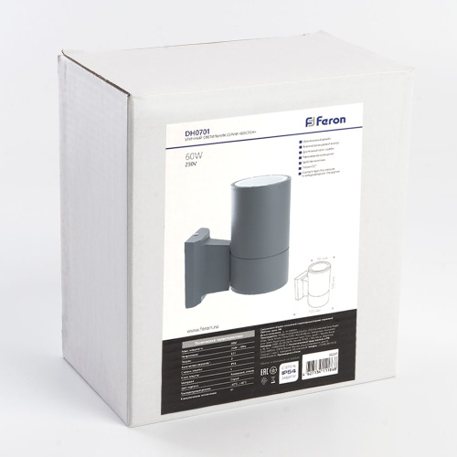 Светильник садово-парковый Feron DH0701,  на стену вверх,  E27 230V, серый фото 3