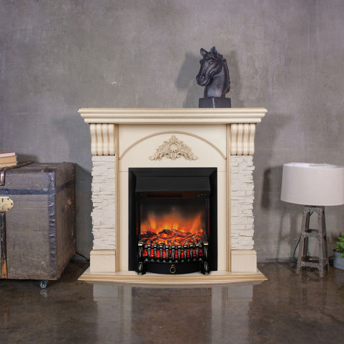 Электрокамин RealFlame Athena WT белый дуб с золотой патиной с очагом Fobos Lux Black фото 8