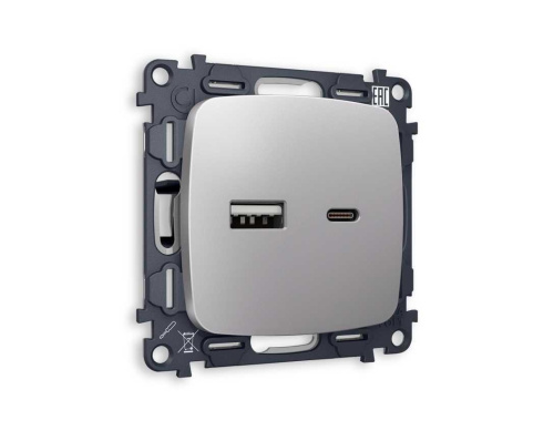 Комплект механизма розетки AMBRELLA VOLT OMEGA Сталь матовый 2USB A+C 20W 3000mA (быстрая зарядка) QUANT (OP5110, VM177) MO511010 Комплект механизма розетки AMBRELLA VOLT OMEGA Сталь матовый 2USB A+C 20W 3000mA (быстрая зарядка) QUANT (OP5110, VM177) MO511010