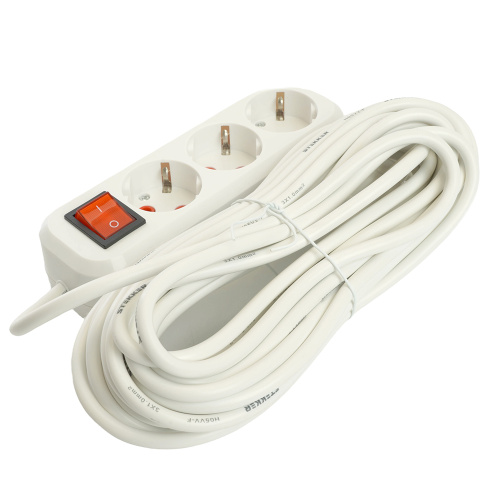 Удлинитель трехместный с/з  с выключ. STEKKER HM07-31-05 3x1мм2, 5м, серия Home (У16А-002), белый фото 2