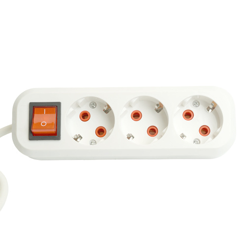 Удлинитель трехместный с/з  с выключ. STEKKER HM07-31-02 3x1мм2, 2м, серия Home (У16А-002), белый фото 2