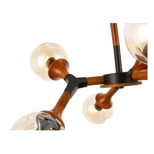 SLE109402-06 Светильник потолочный Черный, Темное дерево/Прозрачный, Янтарный E27 6*60W RAQUEL фото 2