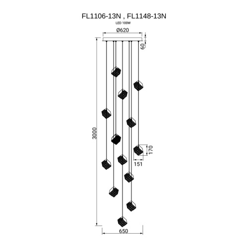 Люстра подвесная Elegance Chrome FL1148-13N фото 2 Люстра подвесная Elegance Chrome FL1148-13N фото 2