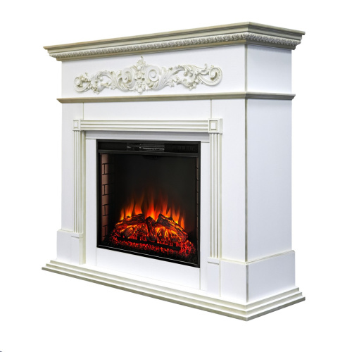 Каминокомплект BEETHOVEN/БЕТХОВЕН Белый дуб с золотой патиной с очагом Электроочаг EPSILON 26 фото 2