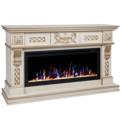 Каминокомплект CORSICA/МАЛАГА Бежевый дуб с золотой патиной с очагом Электроочаг SAPHIR/САПФИР 42 фото 2