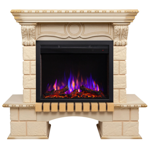 Электрокамин RealFlame Bolero WT белый дуб с золотой патиной с очагом Saphir 25,5 фото 2 Электрокамин RealFlame Bolero WT белый дуб с золотой патиной с очагом Saphir 25,5 фото 2