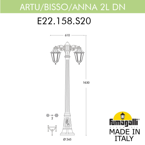 Fumagalli Садово-парковый фонарь FUMAGALLI ARTU BISSO/ANNA 2L E22.158.S20.WYE27DN фото 3 Fumagalli Садово-парковый фонарь FUMAGALLI ARTU BISSO/ANNA 2L E22.158.S20.WYE27DN фото 3
