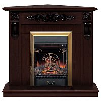Электрокамин RealFlame Dominica Corner DN орех с очагом Majestic Lux Brass