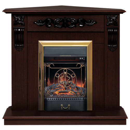 Электрокамин RealFlame Dominica Corner DN орех с очагом Majestic Lux Brass Электрокамин RealFlame Dominica Corner DN орех с очагом Majestic Lux Brass