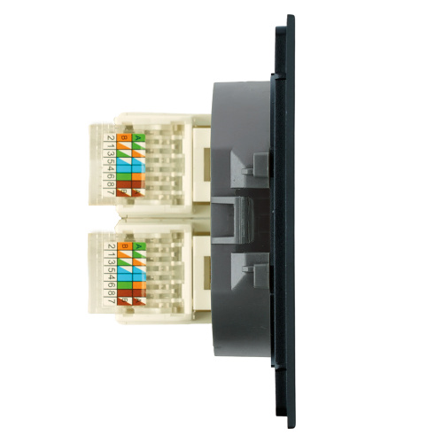 Розетка компьютерная 2-местная RJ-45 (механизм), STEKKER,  серия Мия, RST00-3111-05, черный бархат фото 3