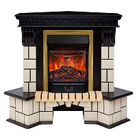 Электрокамин RealFlame Stone Corner STD AO античный дуб с очагом Majestic Lux Brass