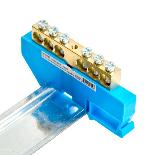 Шина"N" на изоляторе STEKKER 8*12 на DIN-рейку 6 выводов, синий, LD555-812-6 фото 4