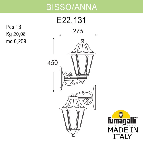 Fumagalli Светильник уличный настенный FUMAGALLI BISSO/ANNA E22.131.000.BXE27 фото 3 Fumagalli Светильник уличный настенный FUMAGALLI BISSO/ANNA E22.131.000.BXE27 фото 3