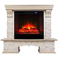 Каминокомплект ROCKLAND LUX/ЧЕЛСИ ЛЮКС Белый дуб с золотой патиной с очагом Электроочаг SPARTA 25.5