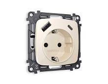 Комплект механизма электрической розетки AMBRELLA VOLT OMEGA Бежевый глянец 2USB A+C 20W (быстрая зарядка) с/з QUANT (OP3100, VM160) MO310010