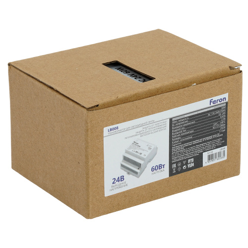 Трансформатор электронный для светодиодной ленты и оборудования на DIN-рейку 60W 24V 77*92*56мм IP20, LB008 фото 8