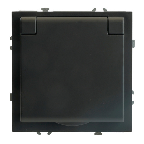 RST16-5113-05 Розетка 1-местная с крышкой с защ. штор STEKKER, б/з, IP42, 250В, 16А, серия Эмили, RST16-5113-05, черный уголь, soft touch фото 3