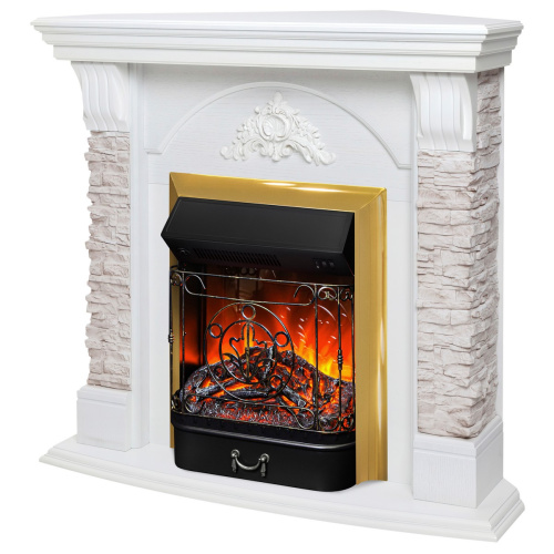 Электрокамин RealFlame Athena Corner GR белый с очагом Majestic Lux Brass фото 2