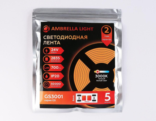 Светодиодная лента Ambrella Light 6W/m 60LED/m 2835SMD теплый белый 5M GS3001 фото 6