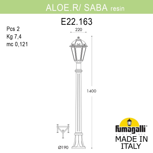 Fumagalli Садовый светильник-столбик FUMAGALLI ALOE.R/SABA K22.163.000.WYE27 фото 2 Fumagalli Садовый светильник-столбик FUMAGALLI ALOE.R/SABA K22.163.000.WYE27 фото 2