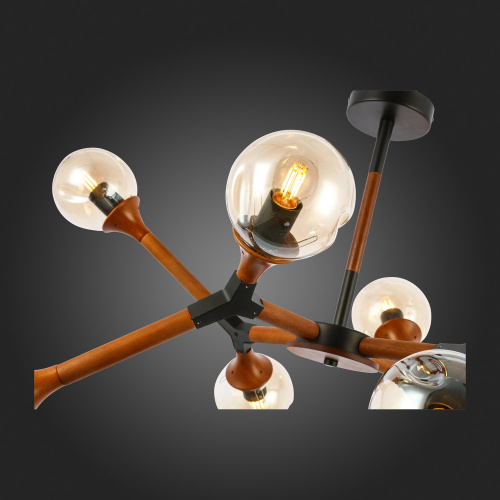 SLE109402-08 Светильник потолочный Черный, Темное дерево/Прозрачный, Янтарный E27 8*60W RAQUEL фото 3