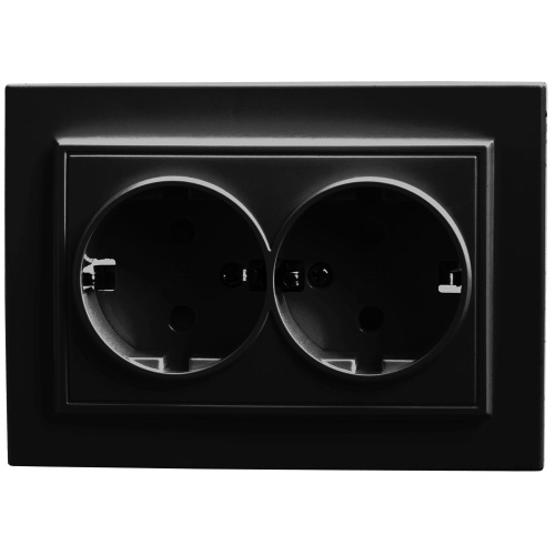 Розетка 2-местная c/з STEKKER, PST16-9014-03, с защитной шторкой, 250В, 16А, серия Эрна, черный фото 2 Розетка 2-местная c/з STEKKER, PST16-9014-03, с защитной шторкой, 250В, 16А, серия Эрна, черный фото 2