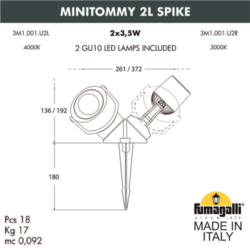 Ландшафтный светильник FUMAGALLI MINITOMMY 2L SPIKE 3M1.001.000.LXU2L фото 2 Ландшафтный светильник FUMAGALLI MINITOMMY 2L SPIKE 3M1.001.000.LXU2L фото 2