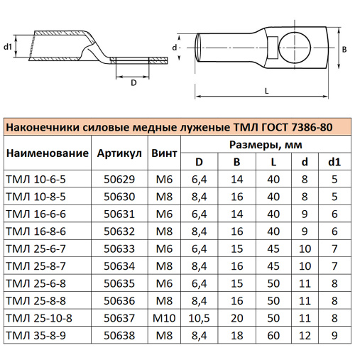 LD-TML-35-8-9 Наконечник медный луженый ТМЛ 35-8-9 ГОСТ 7386-80 фото 6