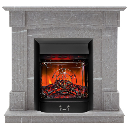Каминокомплект ANDREA/АЛЬФА Мрамор серый с очагом Электроочаг MAJESTIC LUX RC/МАДЖЕСТИК С ПУЛЬТОМ