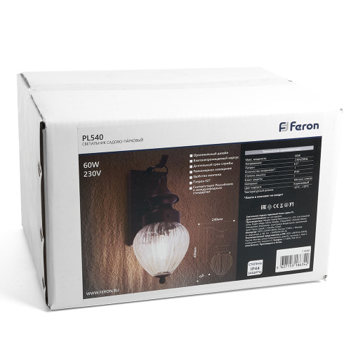 Светильник садово-парковый Feron PL540 на стену вниз 60W E27 230V, коричневый фото 7 Светильник садово-парковый Feron PL540 на стену вниз 60W E27 230V, коричневый фото 7