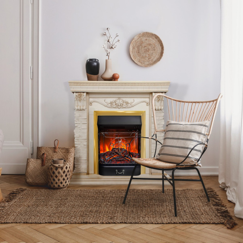 Электрокамин RealFlame Patricia WT белый дуб с золотой патиной с очагом Majestic Lux Brass фото 3