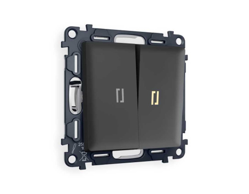 Комплект механизма 2-кл выключателя AMBRELLA VOL с подсветкой 3200K ALFA Графит мягкое касание QUANT (AP9040, VM115, G11Y) MA904010