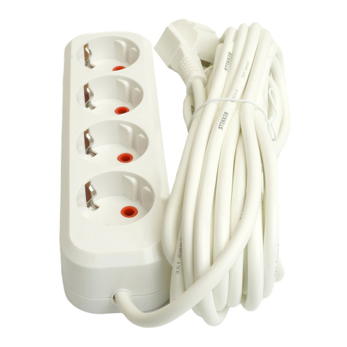 Удлинитель  четырехместный c/з STEKKER HM06-40-07 3x1мм2, 7м, серия Home (У10-429), белый фото 2