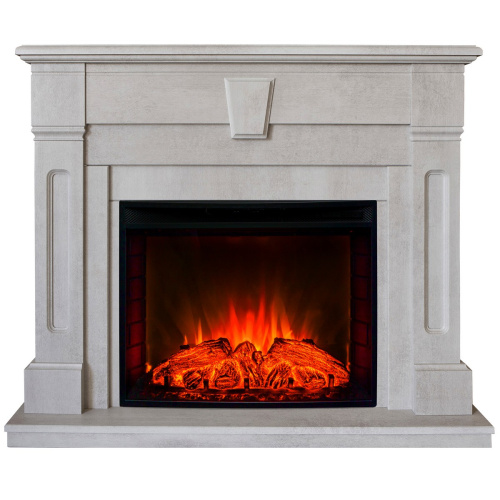 Каминокомплект KELLIE/БРИСТОЛЬ Белый камень с очагом Электроочаг EVRIKA 25.5