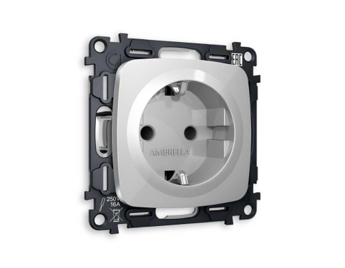 Комплект механизма электрической розетки AMBRELLA VOLT OMEGA Серебро глянец с/з с шторками QUANT (OP4070, VM141) MO407010