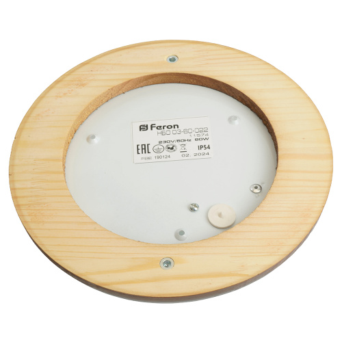 Светильник накладной IP54, 220V 60Вт Е27, дерево, орех, круг, с решеткой, НБО 03-60-022 фото 8