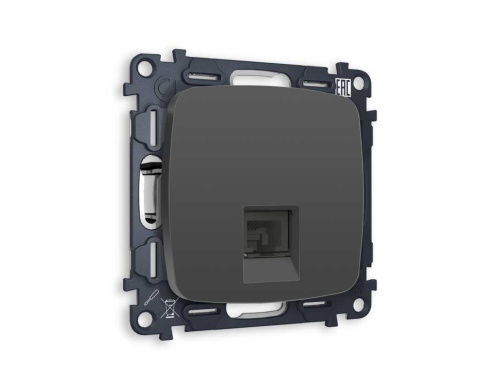 Комплект механизма телефонной розетки AMBRELLA VOLT OMEGA Графит мягкое касание RJ-11(4P4C) с шторкой QUANT (OP9120, VM190) MO912030