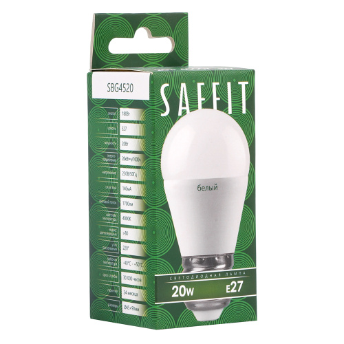 Лампа светодиодная SAFFIT SBG4520 Шарик E27 20W 230V 4000K фото 4